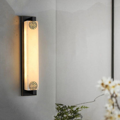 Traditional Chinese Column Stainless Steel Marble Shade LED Waterproof Wall Sconce Lamp For Outdoor Patio