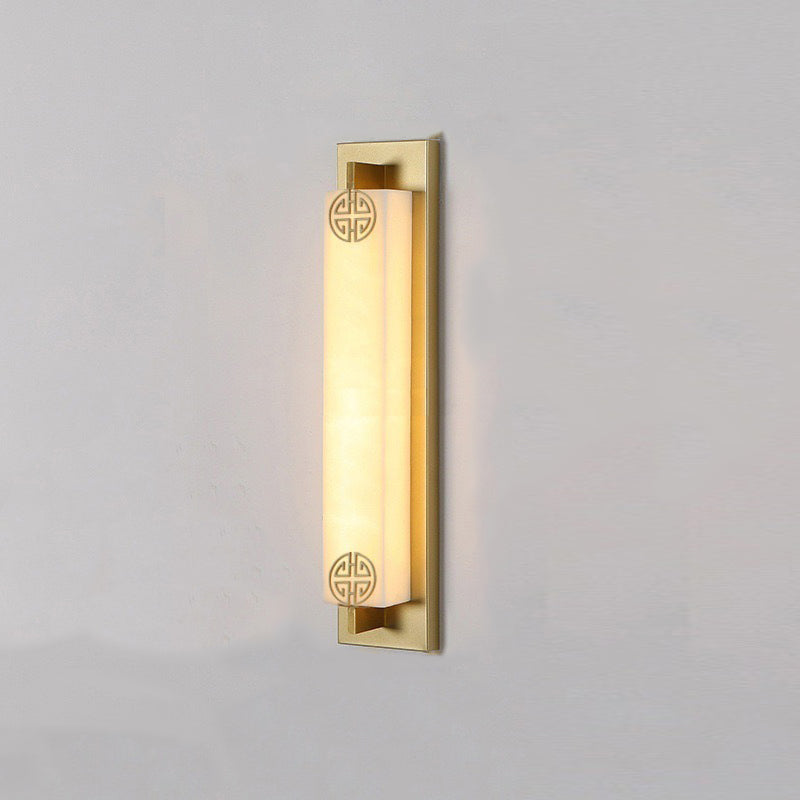 Traditional Chinese Column Stainless Steel Marble Shade LED Waterproof Wall Sconce Lamp For Outdoor Patio