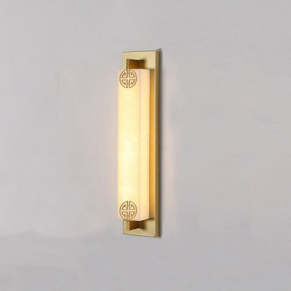 Traditional Chinese Column Stainless Steel Marble Shade LED Waterproof Wall Sconce Lamp For Outdoor Patio