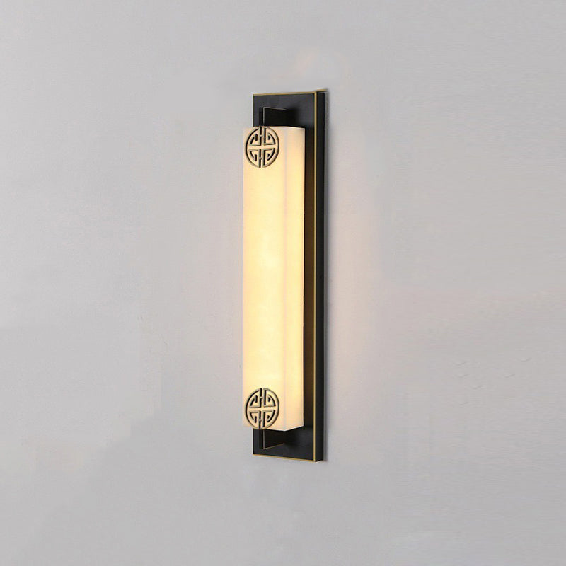 Traditional Chinese Column Stainless Steel Marble Shade LED Waterproof Wall Sconce Lamp For Outdoor Patio