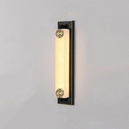 Traditional Chinese Column Stainless Steel Marble Shade LED Waterproof Wall Sconce Lamp For Outdoor Patio