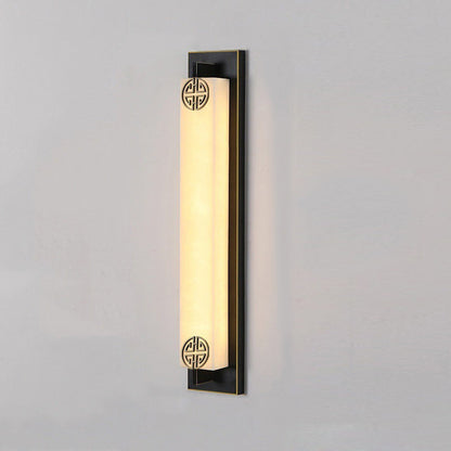 Traditional Chinese Column Stainless Steel Marble Shade LED Waterproof Wall Sconce Lamp For Outdoor Patio