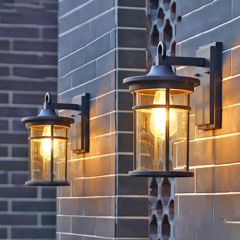 Contemporary Industrial Cylinder Aluminum Glass Shade 1-Light Waterproof Wall Sconce Lamp For Outdoor Patio