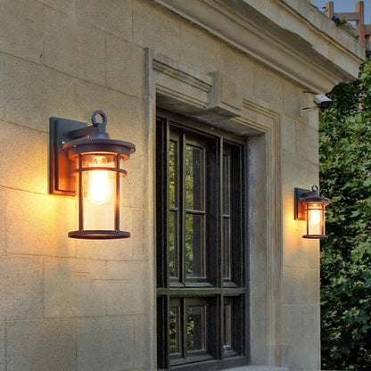 Contemporary Industrial Cylinder Aluminum Glass Shade 1-Light Waterproof Wall Sconce Lamp For Outdoor Patio