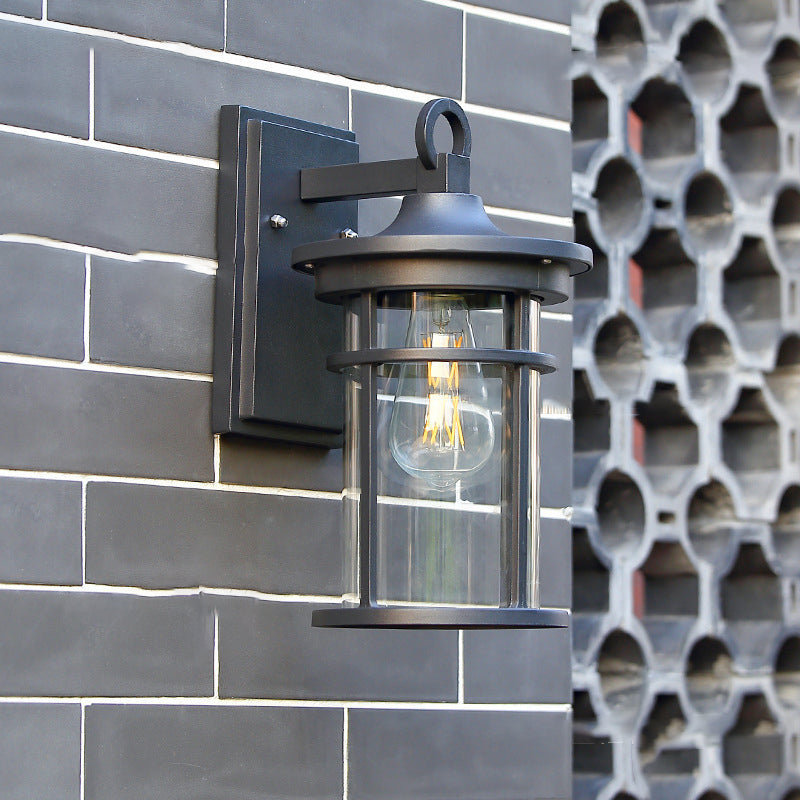 Contemporary Industrial Cylinder Aluminum Glass Shade 1-Light Waterproof Wall Sconce Lamp For Outdoor Patio