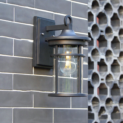 Contemporary Industrial Cylinder Aluminum Glass Shade 1-Light Waterproof Wall Sconce Lamp For Outdoor Patio