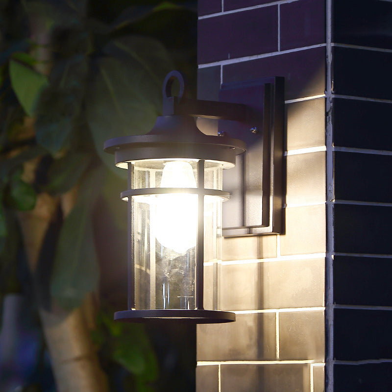 Contemporary Industrial Cylinder Aluminum Glass Shade 1-Light Waterproof Wall Sconce Lamp For Outdoor Patio