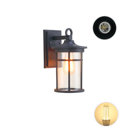 Contemporary Industrial Cylinder Aluminum Glass Shade 1-Light Waterproof Wall Sconce Lamp For Outdoor Patio