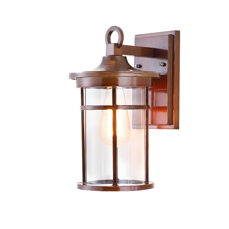 Contemporary Industrial Cylinder Aluminum Glass Shade 1-Light Waterproof Wall Sconce Lamp For Outdoor Patio