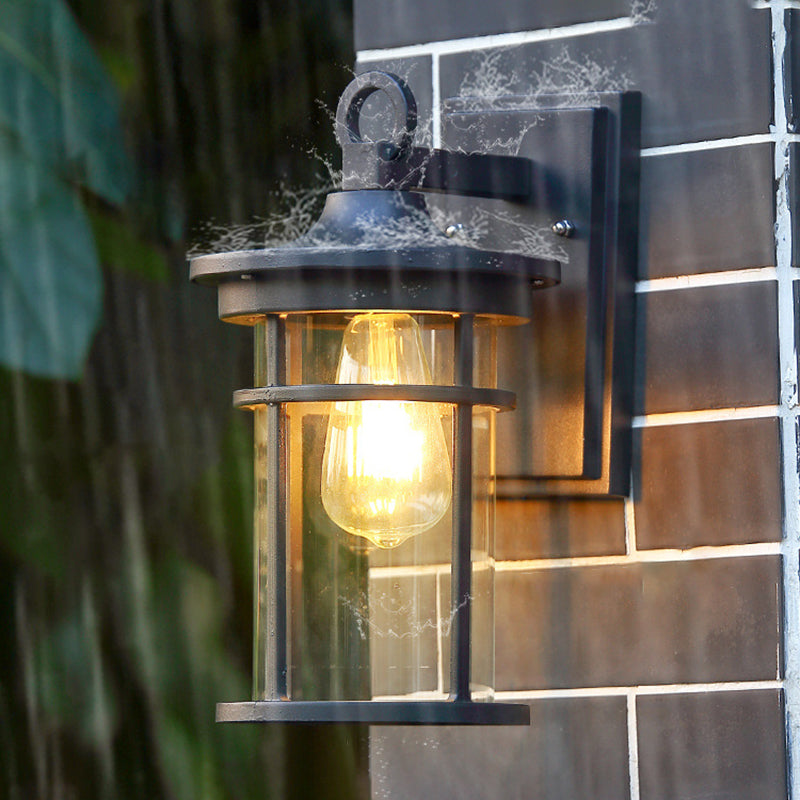 Contemporary Industrial Cylinder Aluminum Glass Shade 1-Light Waterproof Wall Sconce Lamp For Outdoor Patio