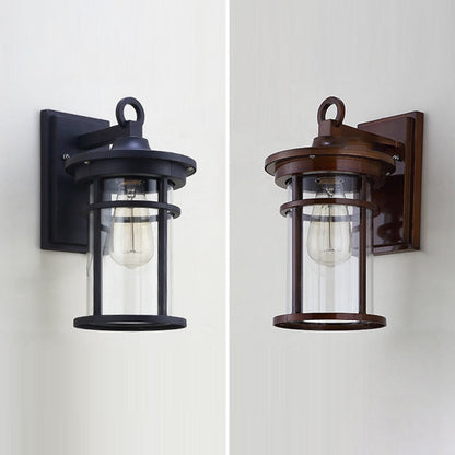 Contemporary Industrial Cylinder Aluminum Glass Shade 1-Light Waterproof Wall Sconce Lamp For Outdoor Patio