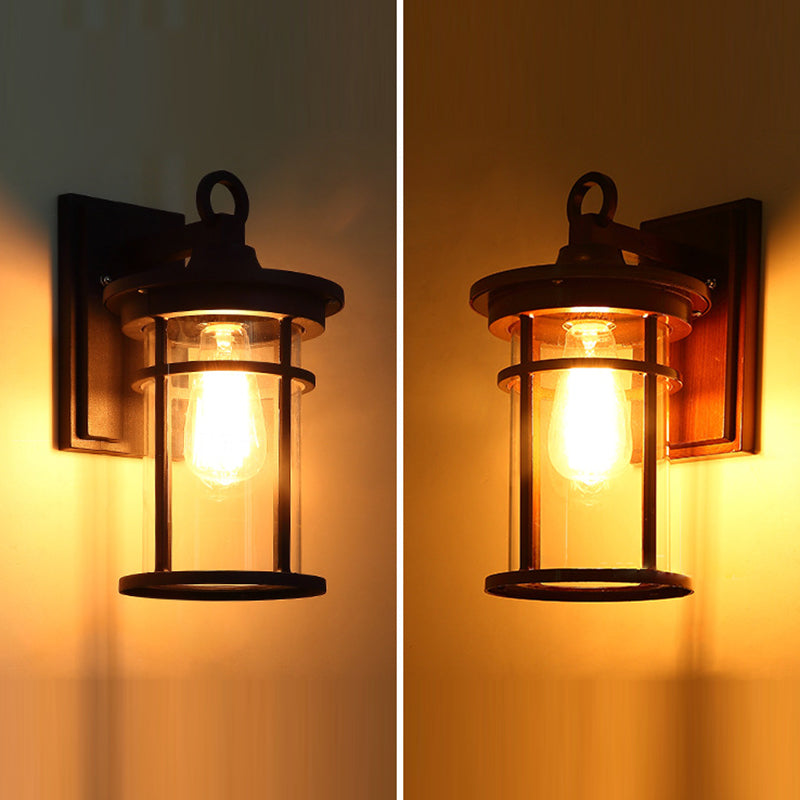 Contemporary Industrial Cylinder Aluminum Glass Shade 1-Light Waterproof Wall Sconce Lamp For Outdoor Patio