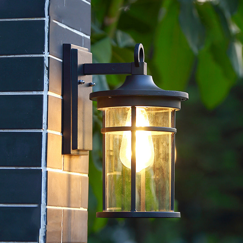 Contemporary Industrial Cylinder Aluminum Glass Shade 1-Light Waterproof Wall Sconce Lamp For Outdoor Patio