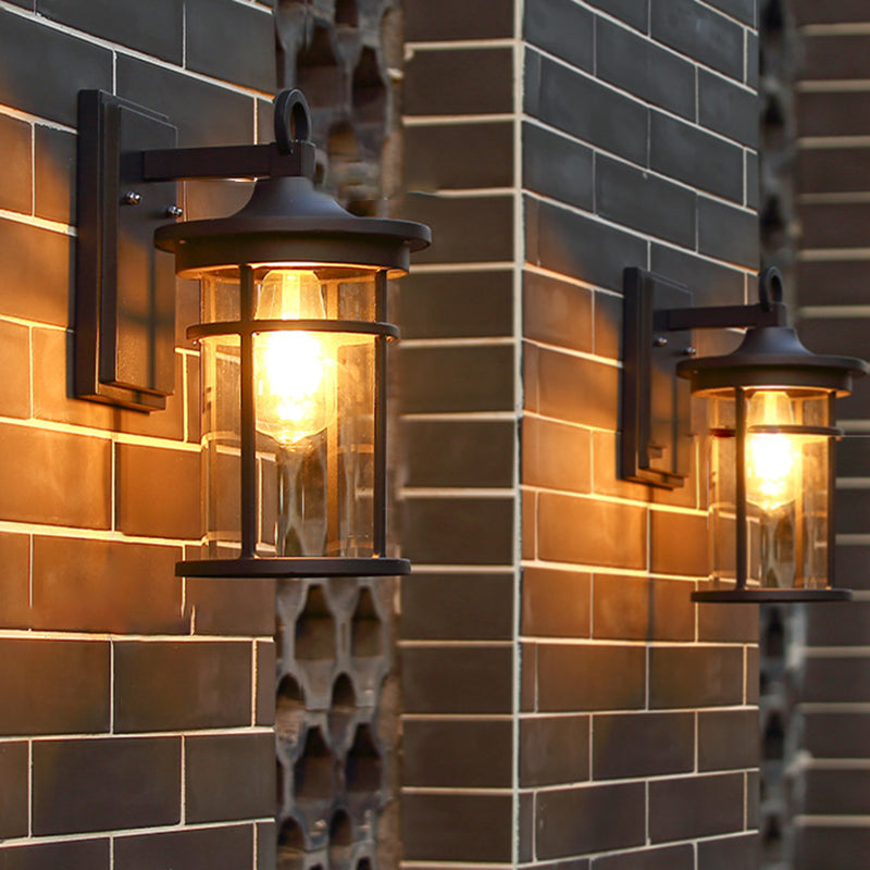 Contemporary Industrial Cylinder Aluminum Glass Shade 1-Light Waterproof Wall Sconce Lamp For Outdoor Patio