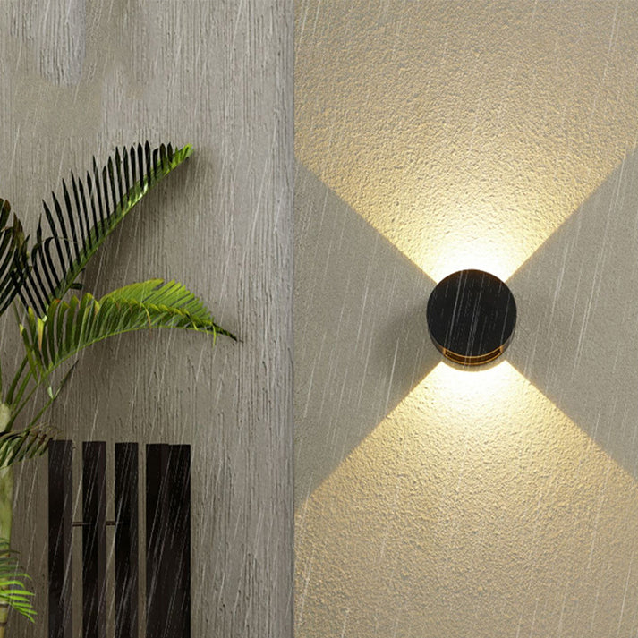 Modern Minimalist Round Aluminum Up And Down Illuminated LED Waterproof Wall Sconce Lamp For Outdoor Patio