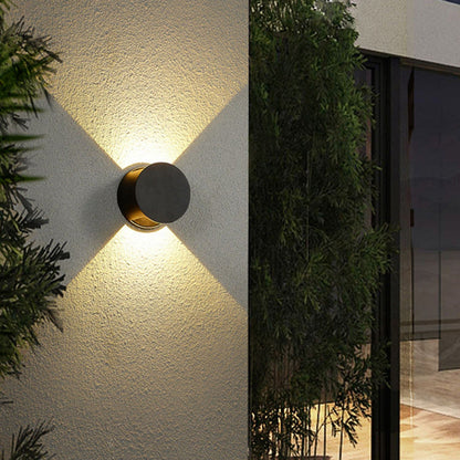 Modern Minimalist Round Aluminum Up And Down Illuminated LED Waterproof Wall Sconce Lamp For Outdoor Patio
