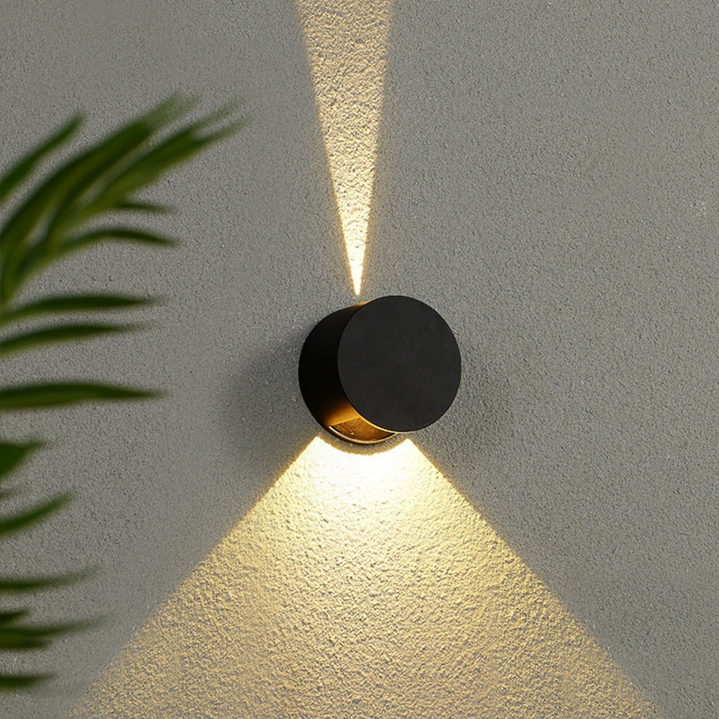 Modern Minimalist Round Aluminum Up And Down Illuminated LED Waterproof Wall Sconce Lamp For Outdoor Patio