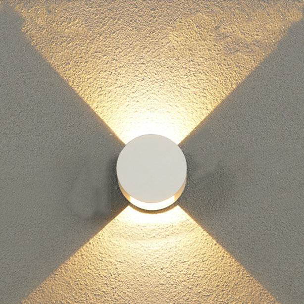 Modern Minimalist Round Aluminum Up And Down Illuminated LED Waterproof Wall Sconce Lamp For Outdoor Patio