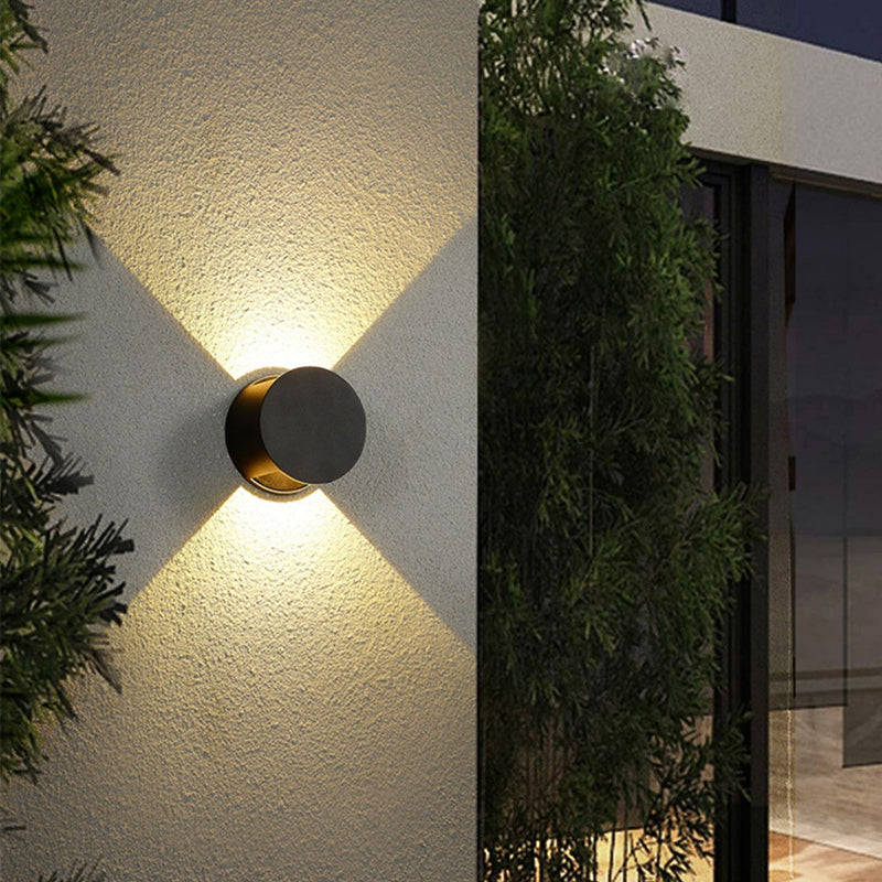 Modern Minimalist Round Aluminum Up And Down Illuminated LED Waterproof Wall Sconce Lamp For Outdoor Patio