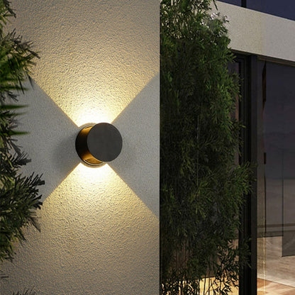 Modern Minimalist Round Aluminum Up And Down Illuminated LED Waterproof Wall Sconce Lamp For Outdoor Patio
