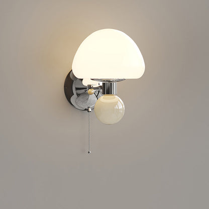 Contemporary Nordic Cream Iron Mushroom PE Shade LED Wall Sconce Lamp For Living Room