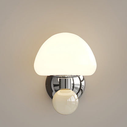 Contemporary Nordic Cream Iron Mushroom PE Shade LED Wall Sconce Lamp For Living Room