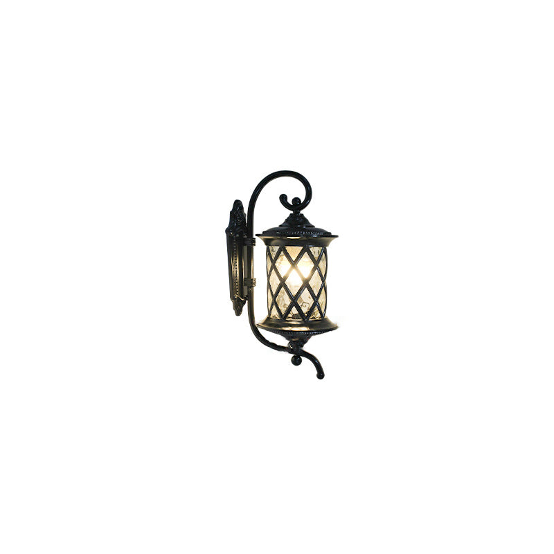 Traditional Rustic Aluminum Frame Water Ripple Glass Shade 1-Light Outdoor Wall Sconce Lamp For Garden