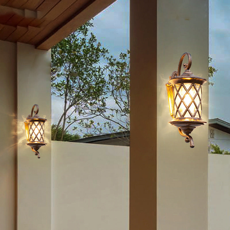 Traditional Rustic Aluminum Frame Water Ripple Glass Shade 1-Light Outdoor Wall Sconce Lamp For Garden