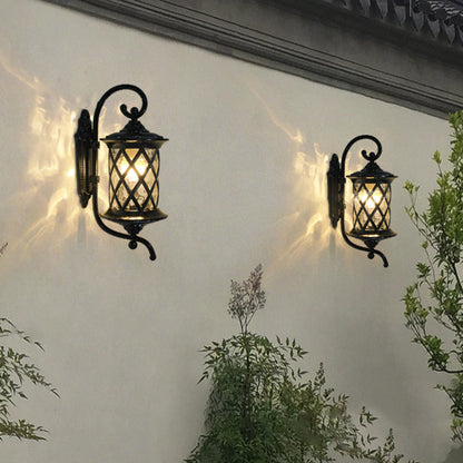Traditional Rustic Aluminum Frame Water Ripple Glass Shade 1-Light Outdoor Wall Sconce Lamp For Garden