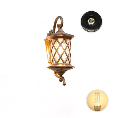 Traditional Rustic Aluminum Frame Water Ripple Glass Shade 1-Light Outdoor Wall Sconce Lamp For Garden