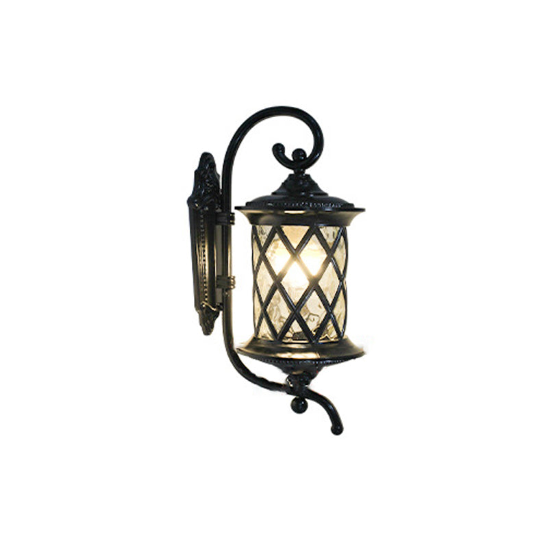 Traditional Rustic Aluminum Frame Water Ripple Glass Shade 1-Light Outdoor Wall Sconce Lamp For Garden