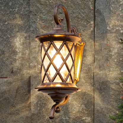 Traditional Rustic Aluminum Frame Water Ripple Glass Shade 1-Light Outdoor Wall Sconce Lamp For Garden