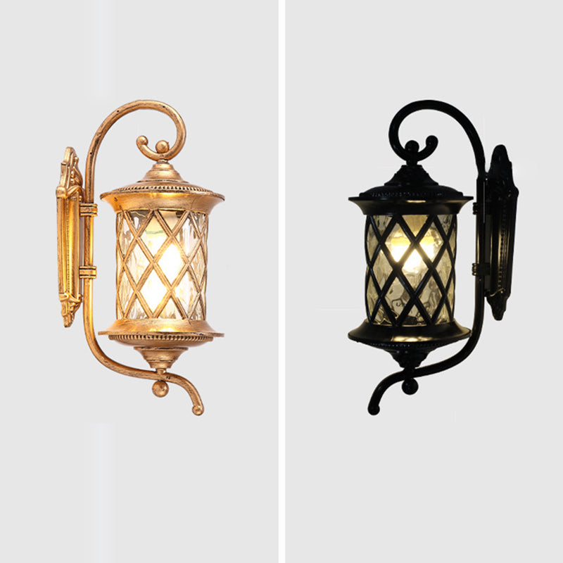 Traditional Rustic Aluminum Frame Water Ripple Glass Shade 1-Light Outdoor Wall Sconce Lamp For Garden