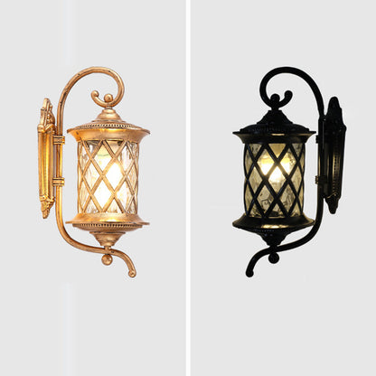 Traditional Rustic Aluminum Frame Water Ripple Glass Shade 1-Light Outdoor Wall Sconce Lamp For Garden