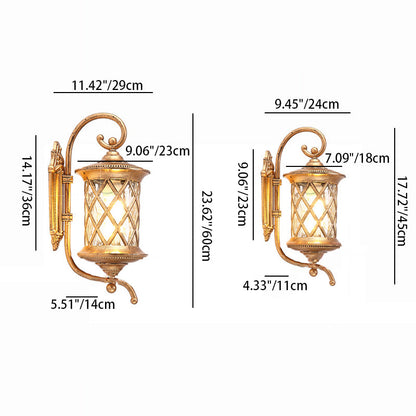 Traditional Rustic Aluminum Frame Water Ripple Glass Shade 1-Light Outdoor Wall Sconce Lamp For Garden