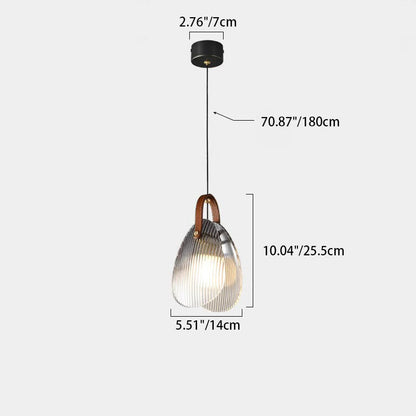 Contemporary Nordic Leather Vertical Striped Glass Round Shade 1-Light Pendant Light For Bedroom