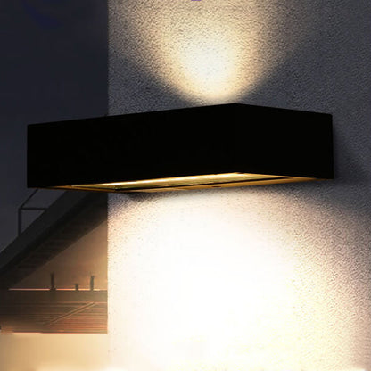 Modern Simplicity Rectangular Aluminum Up And Down Illuminated LED Solar Wall Sconce Lamp For Outdoor Patio