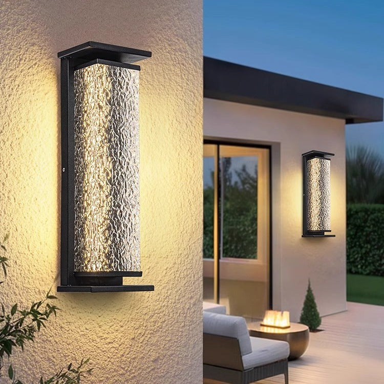 Contemporary Industrial Stainless Steel Crack Shade Cuboid LED Solar Outdoor Wall Sconce Lamp For Garden