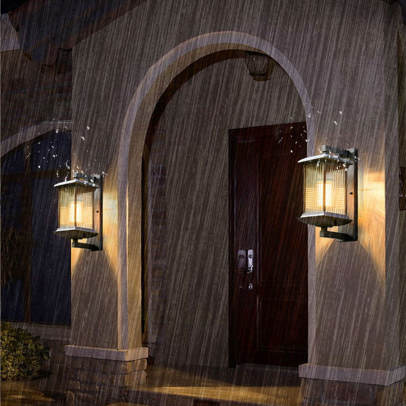 Traditional Chinese Aluminum Glass Column 1-Light Outdoor Wall Sconce Lamp For Garden