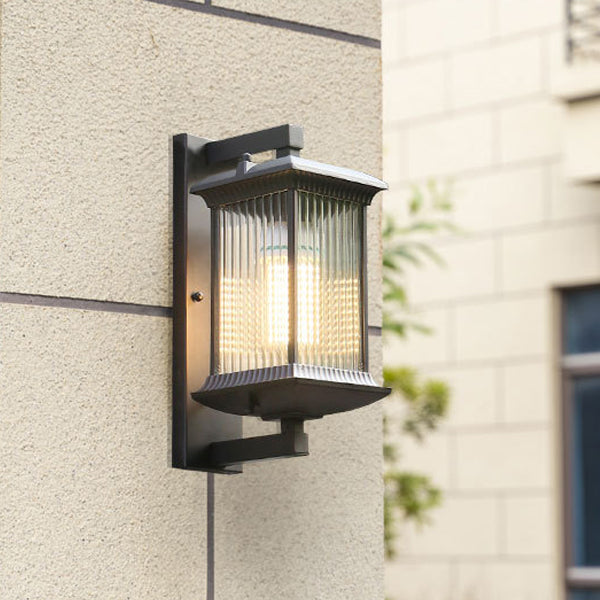 Traditional Chinese Aluminum Glass Column 1-Light Outdoor Wall Sconce Lamp For Garden