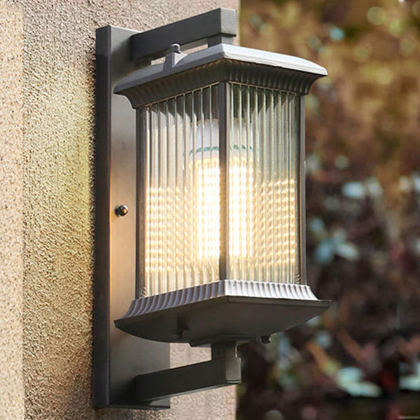 Traditional Chinese Aluminum Glass Column 1-Light Outdoor Wall Sconce Lamp For Garden