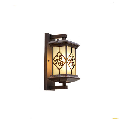 Traditional Chinese Aluminum Glass Column 1-Light Outdoor Wall Sconce Lamp For Garden
