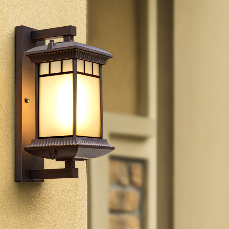 Traditional Chinese Aluminum Glass Column 1-Light Outdoor Wall Sconce Lamp For Garden