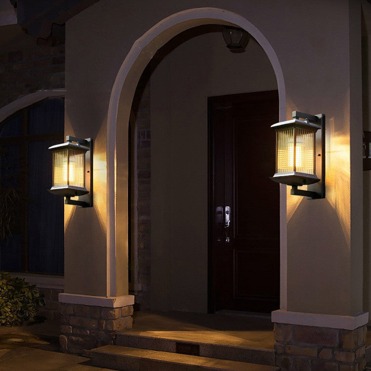 Traditional Chinese Aluminum Glass Column 1-Light Outdoor Wall Sconce Lamp For Garden