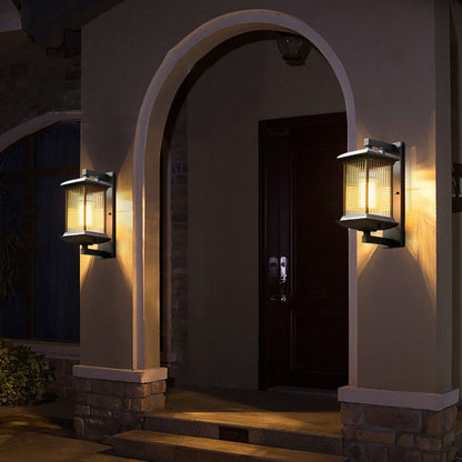 Traditional Chinese Aluminum Glass Column 1-Light Outdoor Wall Sconce Lamp For Garden