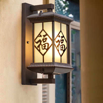 Traditional Chinese Aluminum Glass Column 1-Light Outdoor Wall Sconce Lamp For Garden