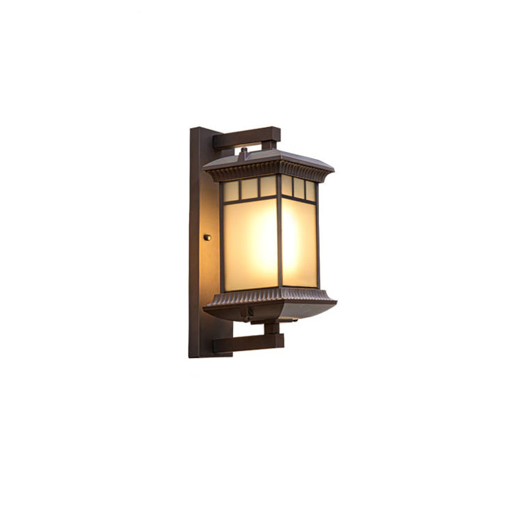 Traditional Chinese Aluminum Glass Column 1-Light Outdoor Wall Sconce Lamp For Garden