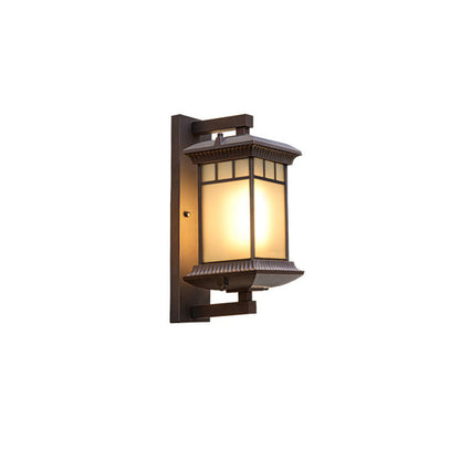 Traditional Chinese Aluminum Glass Column 1-Light Outdoor Wall Sconce Lamp For Garden