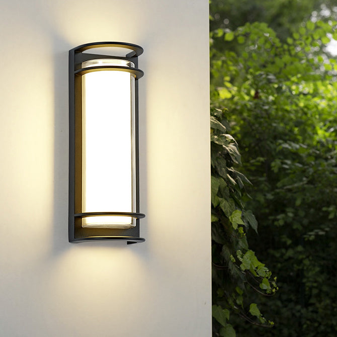 屋外パティオ用現代工業用アルミアクリルシリンダーLED防水壁取り付け用燭台ランプ