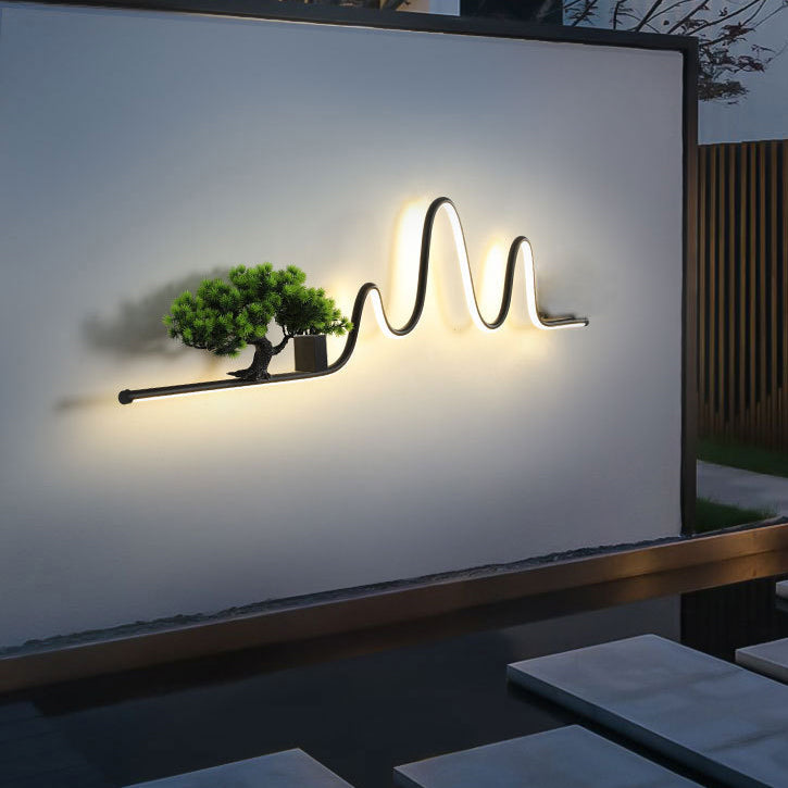 現代的でクリエイティブなアルミ製アークリニアPVC模造パインウッドLED防水屋外壁取り付け用燭台ランプ（ガーデン用）
